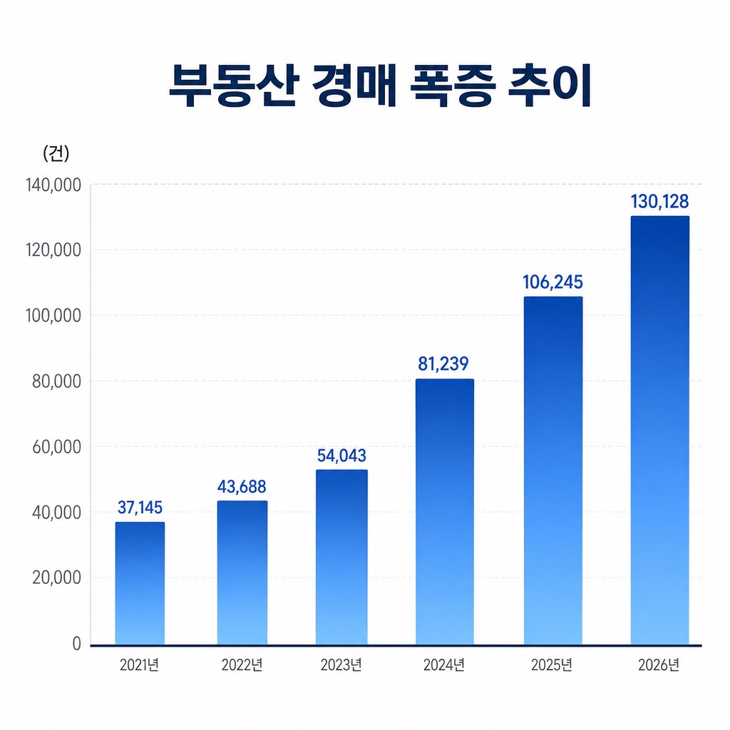 2021년부터 2026년까지 부동산 경매 폭증 연도별 추이 그래프