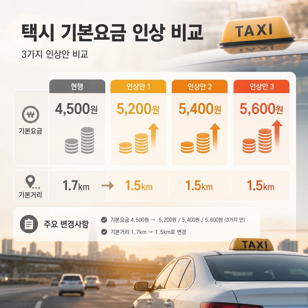 대구 택시요금 인상 3가지 안 비교 인포그래픽