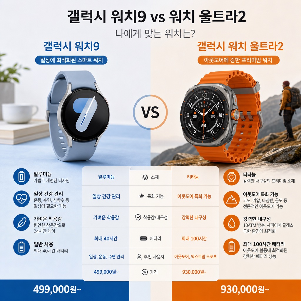 갤럭시 워치9 vs 울트라2 비교 인포그래픽